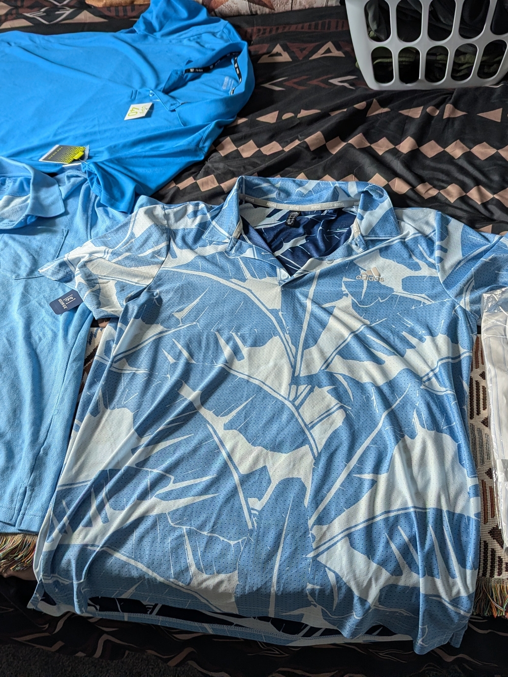Adidas Light Blue Tropical Print Golf Polo